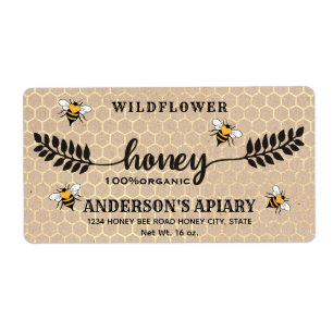 Modern calligraphy honey branch  jar label