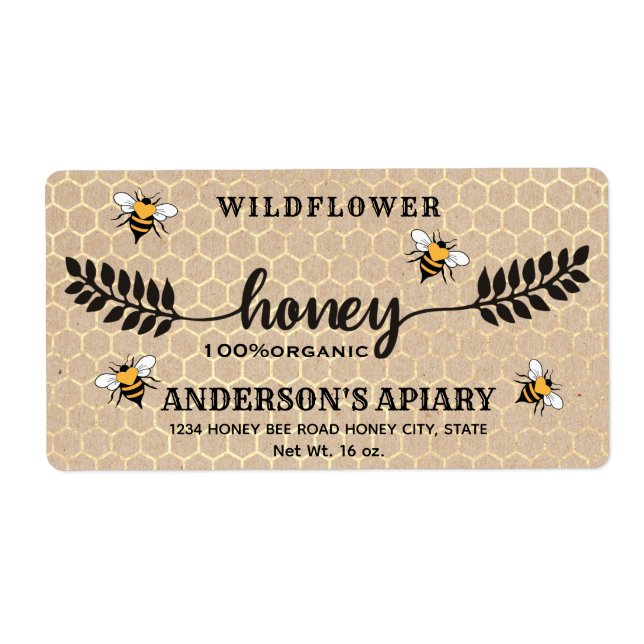 Modern calligraphy honey branch  jar label (Front)
