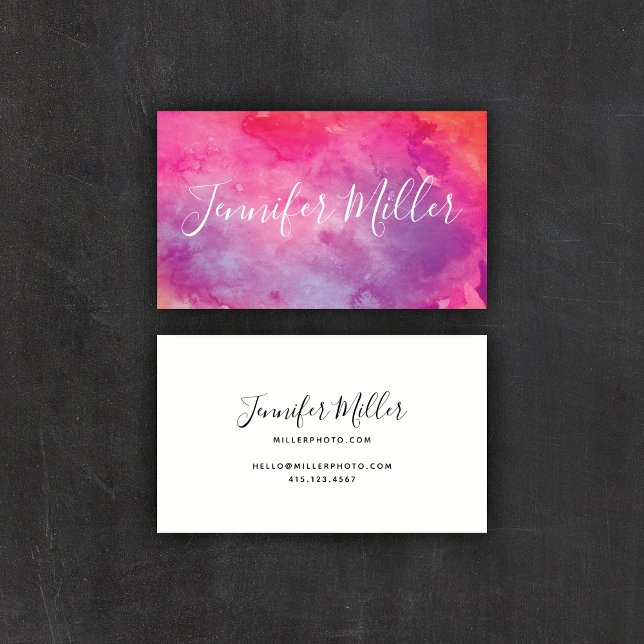 Modern Calligraphy Hot Pink Watercolor | Business Card (Creator Uploaded)