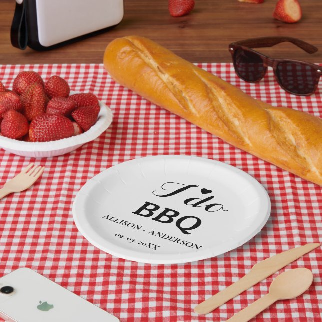 Modern calligraphy i do bbq bridal shower  paper plate (Picnic)