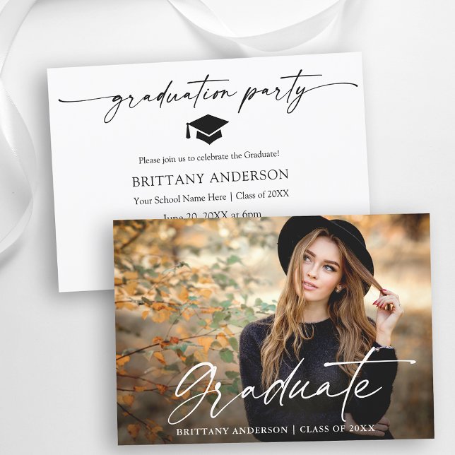 Modern Calligraphy Ink Graduation Party Invitation (Customize to change your personalized text size or text style.)