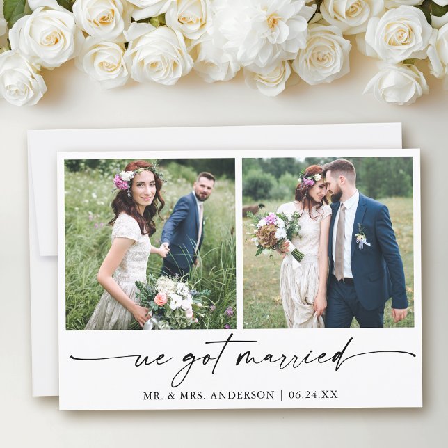 Modern Calligraphy Ink Pen 2 Photo Wedding Announcement (Customize to add text to back of card.)
