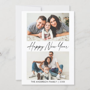 Modern Calligraphy Ink Pen New Year 2 Photo Holiday Card