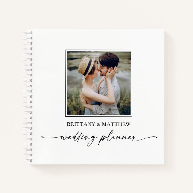 Modern Calligraphy Ink Photo Wedding Planner Notebook (Front)