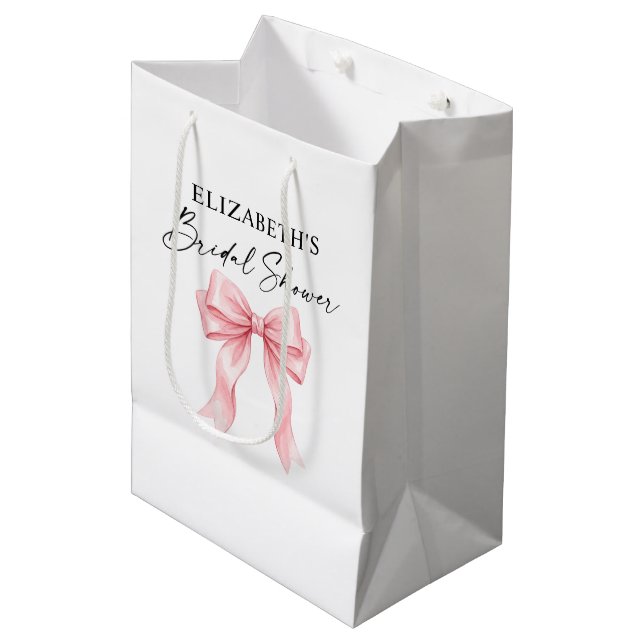 Modern Calligraphy Ink Pink Bow Bridesmaid Medium Gift Bag (Front Angled)