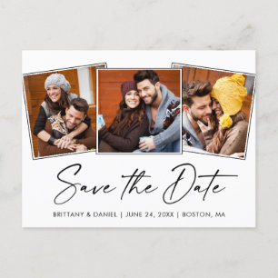 Modern Calligraphy Ink Save The Date 3 Photo Postcard
