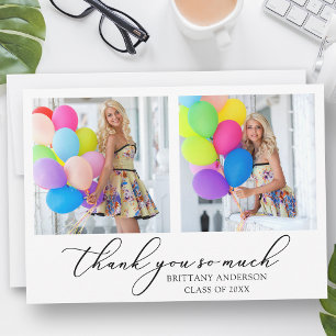 Modern Calligraphy Ink Script 2 Photo Graduation Thank You Card