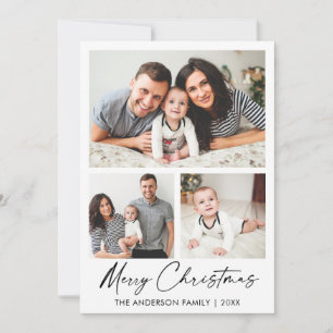 Modern Calligraphy Ink Script 3 Photos Christmas Holiday Card