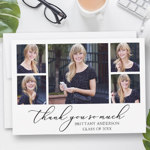 Modern Calligraphy Ink Script 5 Photos Graduation Thank You Card