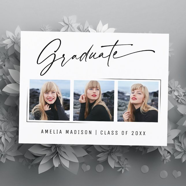 Modern Calligraphy Ink Script Artful Grad 3 Photo Postcard (Creator Uploaded)