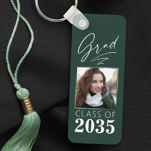 Modern Calligraphy Ink Script Grad Photo 2 Sided Key Ring