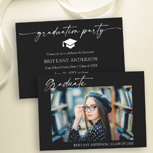 Modern Calligraphy Ink Script Graduation Party Invitation