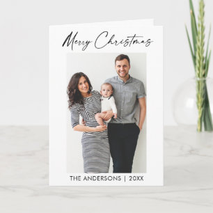 Modern Calligraphy Ink Script Photo Christmas Fold Holiday Card