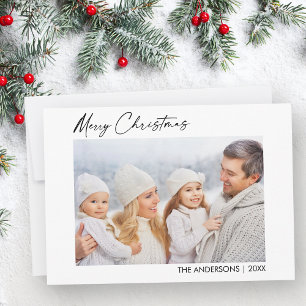 Modern Calligraphy Ink Script Photo Christmas  Holiday Card
