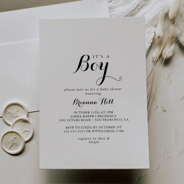 Modern Calligraphy It's A Boy Baby Shower Invitation (Creator Uploaded)