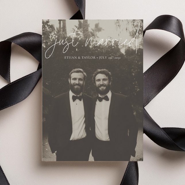 Modern Calligraphy Just Married Photo Elopement Announcement (Creator Uploaded)