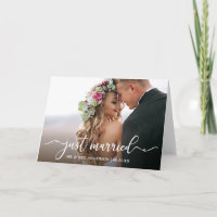 Modern Calligraphy Just Married Wedding Photo Fold
