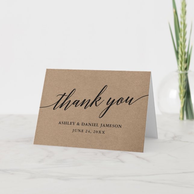 Modern Calligraphy Kraft Wedding Note Thank You Card (Front)