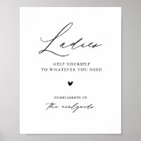 Modern Calligraphy Ladies Wedding Bathroom Sign