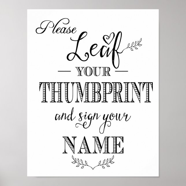 Modern calligraphy Leaf your thumbprint print (Front)