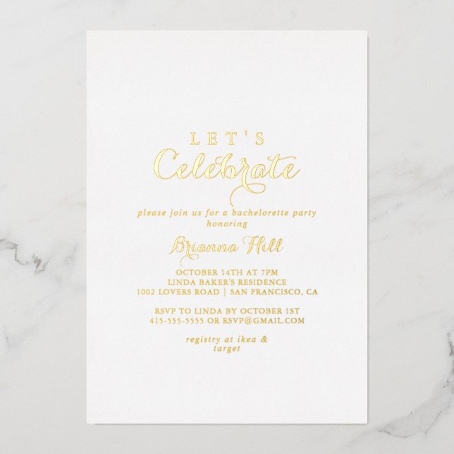 Modern Calligraphy Let's Celebrate Party Gold   (Front)