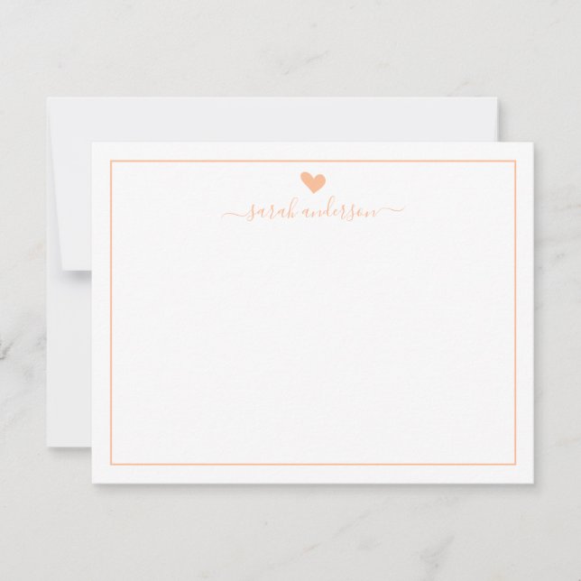 Modern Calligraphy Light Peach Heart Personalise Card (Front)