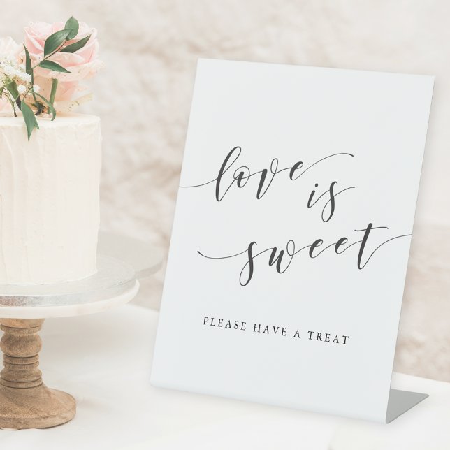 Modern Calligraphy Love is Sweet Wedding Table Pedestal Sign (Creator Uploaded)