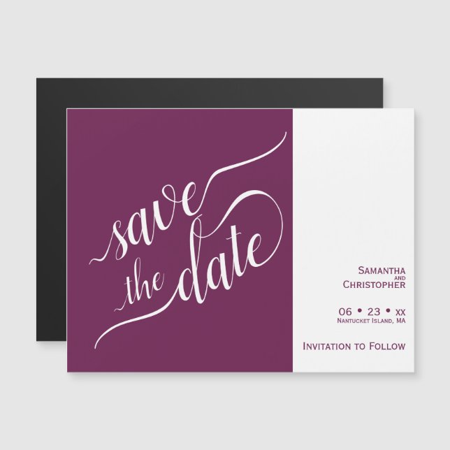 Modern Calligraphy Magenta Wedding Save the Date Magnetic Invitation (Front/Back)