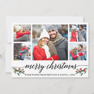 Modern Calligraphy Merry Christmas 5 Photo Holiday Card