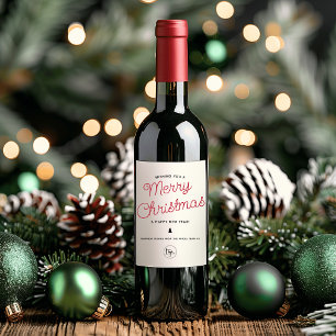 Modern Calligraphy Merry Christmas Add Your Logo Wine Label