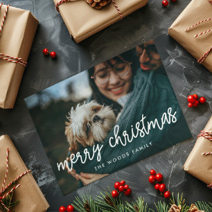 Modern Calligraphy Merry Christmas Photo Holiday Card