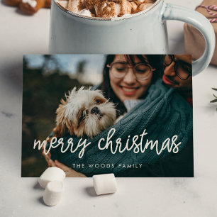 Modern Calligraphy Merry Christmas Photo Holiday Card