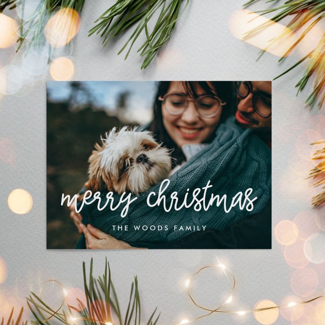 Modern calligraphy Merry Christmas photo Postcard (Creator Uploaded)