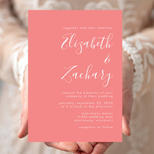 Modern Calligraphy Minimalist Coral Wedding Invitation