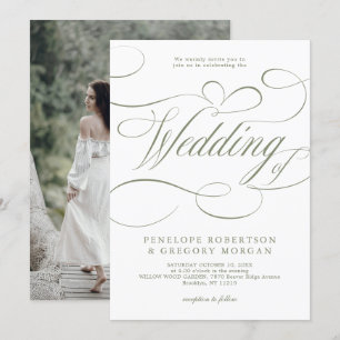 Modern calligraphy Minimalist Sage Green Wedding   Invitation