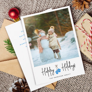 Modern Calligraphy Mittens Photo Flat Holiday Card