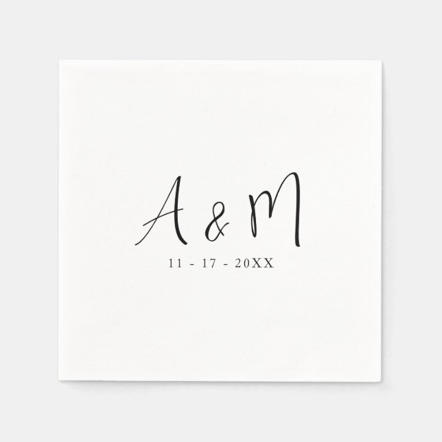 Modern Calligraphy Monogram Initial Date Wedding Napkin (Front)