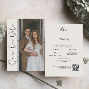 Modern Calligraphy Monogram Photo Wedding Save The Date