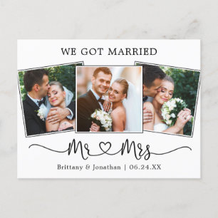 Modern Calligraphy Mr. Mrs. Heart We Got Married Postcard