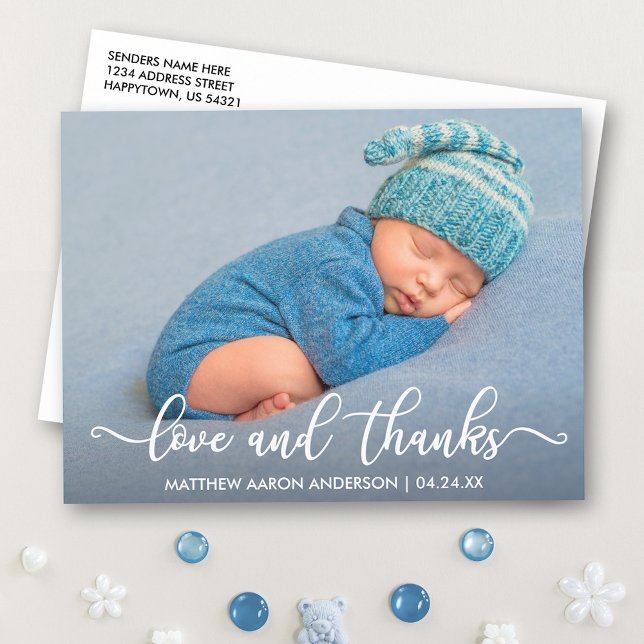 Modern Calligraphy New Baby Love and Thanks Postcard (Customize to change your personalized text size or text style.)