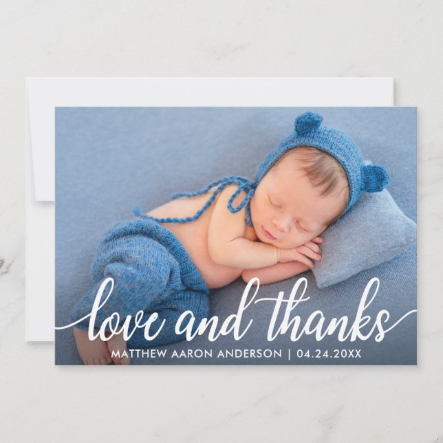 Modern Calligraphy New Baby Love Thanks Card (Front)