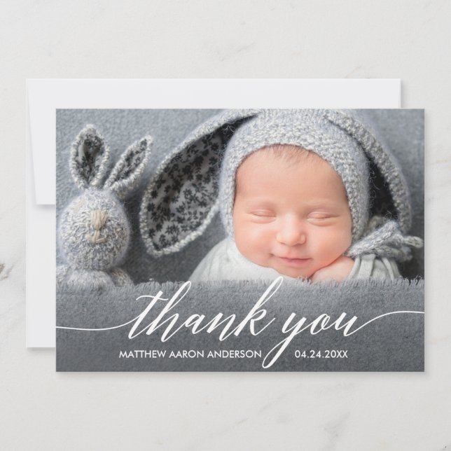 Modern Calligraphy New Baby Photo Thank You (Front)
