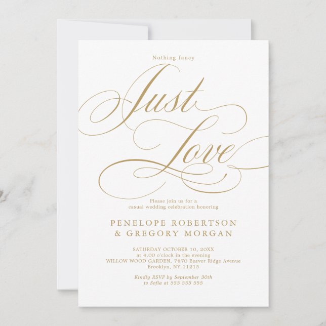 Modern calligraphy nothing fancy just love wedding invitation (Front)