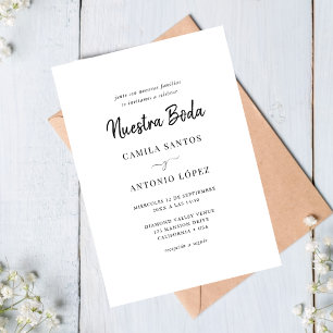 Modern Calligraphy  Nuestra Boda   Spanish Wedding Invitation