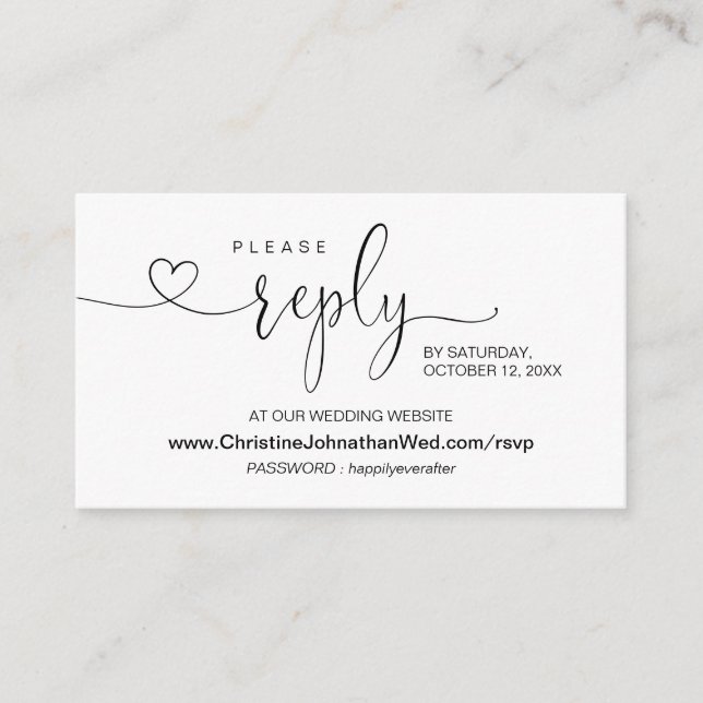 Modern calligraphy, Online RSVP at Wedding Website Enclosure Card (Front)