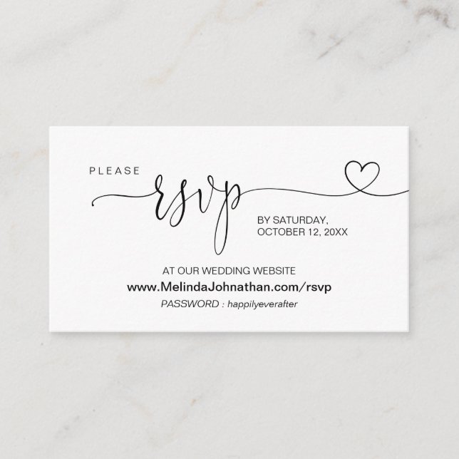 Modern calligraphy Online Wedding Website RSVP  Enclosure Card (Front)