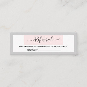 Modern Calligraphy Pastel Pink & Light Grey Refer Mini Business Card