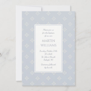 Modern calligraphy pattern baby blue boy baptism invitation