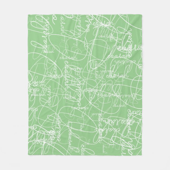 Modern Calligraphy Pattern of Signatures Sage Fleece Blanket (Front)