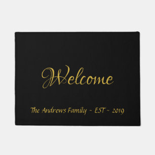 Modern Calligraphy Personalised Black Gold Doormat